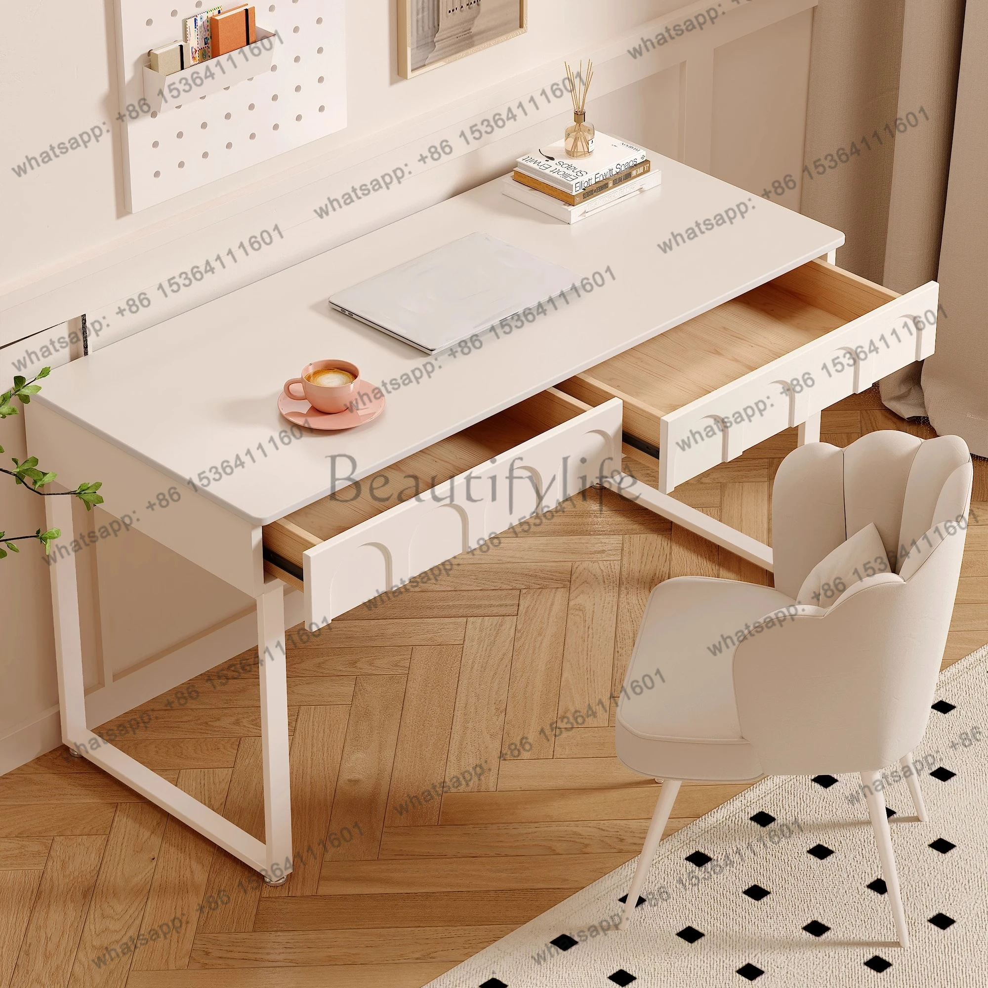 

Cream Style Rock Slab Desk Student Home Use Bedroom Girl Study Office Desk Writing