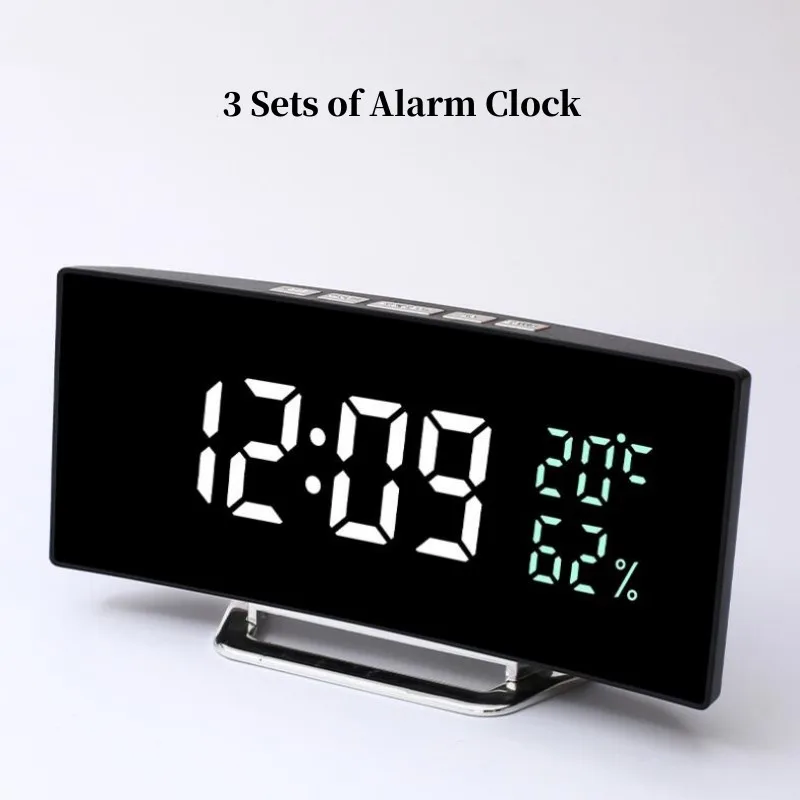 Digitaler Wecker mit Temperatur- und Feuchtigkeitsanzeige, 3 Alarme, unbegrenzter Schlummerfunktion, Nachtmodus, Tischuhr, 3-stufige Helligkeit, LED-Uhr für das Wohnzimmer – Detail 6