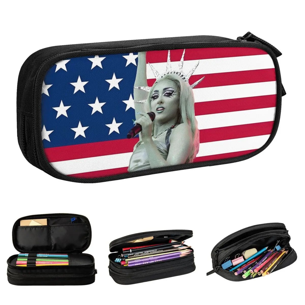 Liberty Chappell Roan USA Flag Pencil Cases Singer Music Pencil Box Pen for Student Big Capacity Pencil Bags Office Stationery