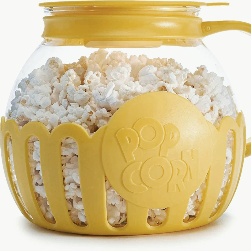 Multifunctional Microwave Popcorn Maker Heat Safe Glass with Built in Butter Melter Measuring Lid Non Toxic