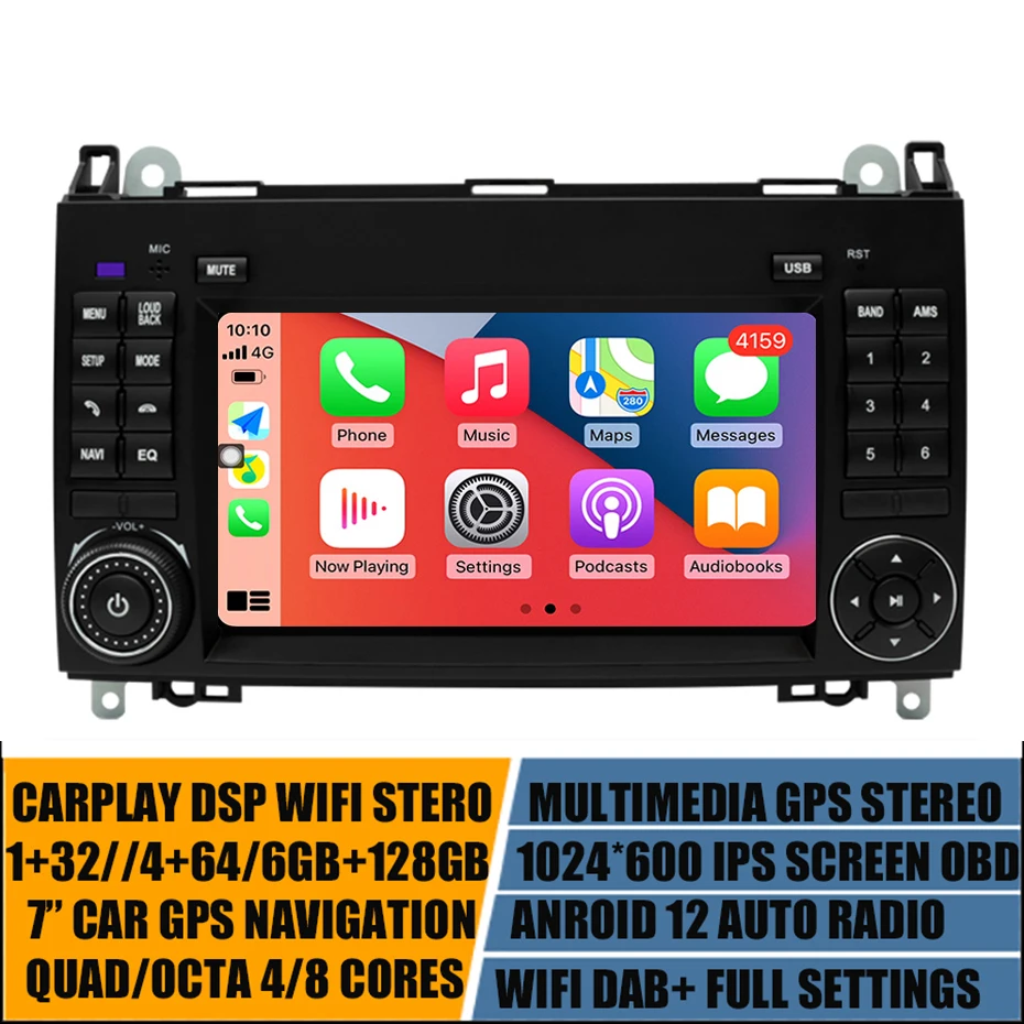 Android 12 Car Radio Stereo GPS Player For Mercedes Benz B200 Sprinter W906 W169 W245 Viano Vito Multimedia Navigation System BT