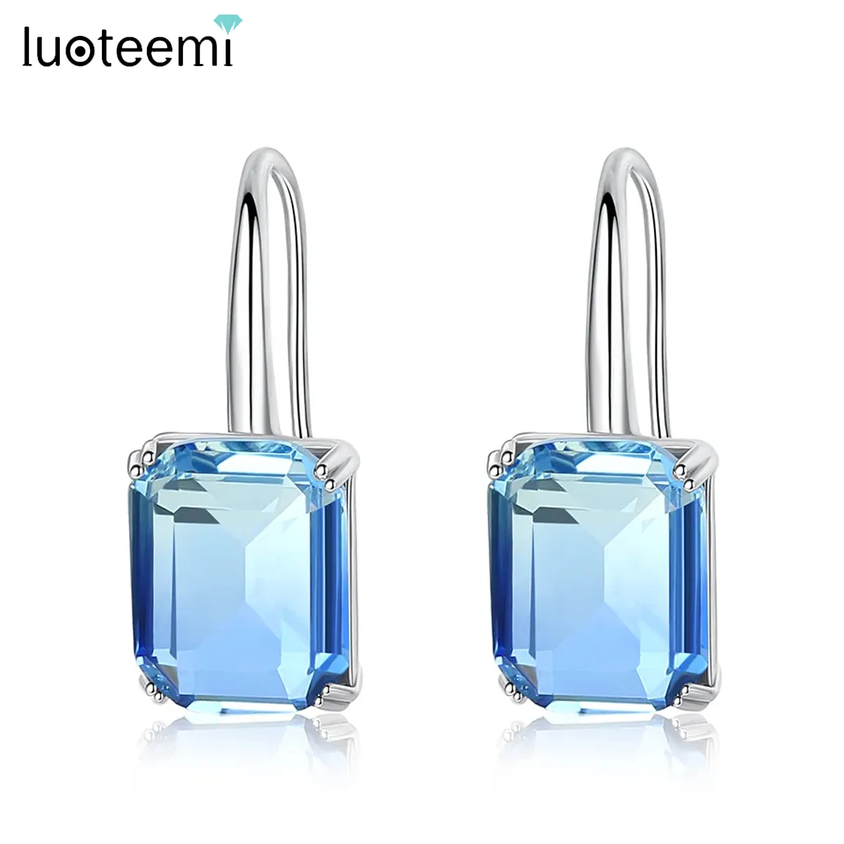 LUOTEEMI Korean Fashion Blue Red Square Stones Drop Earring for Women 2022 Statement Girl Party Trending Jewelry Christmas Gift