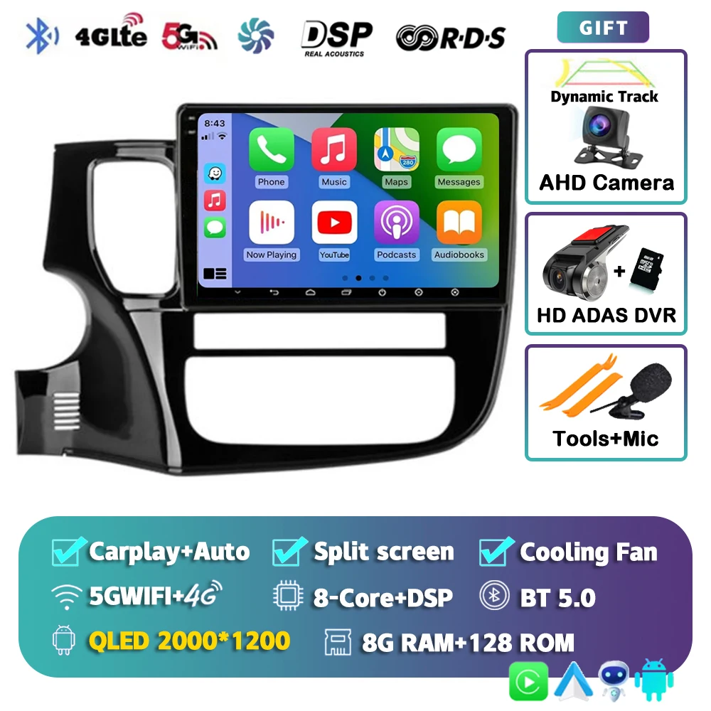 Android 16 Carplay autoradio voor Mitsubishi Outlander 3 GF0W GG0W 2012-2018 Multimedia Videospeler Navigatie Stereo GPS 2din
