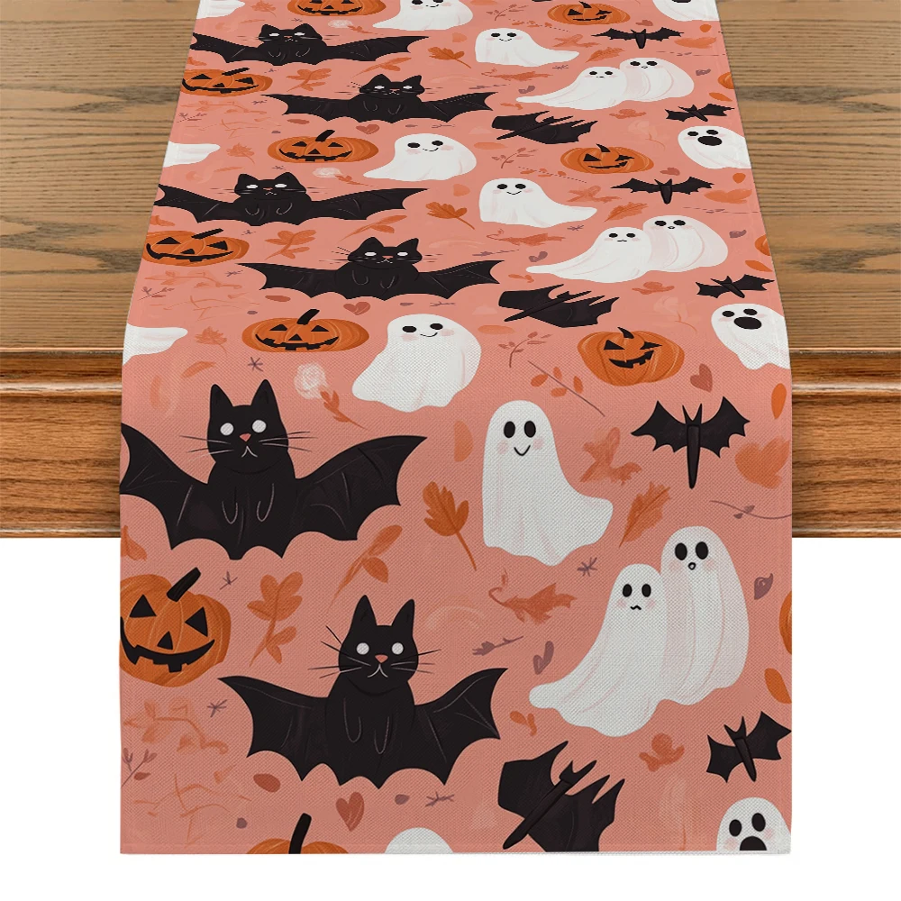 Halloween Ghost Bat Table Runners Kitchen Table Decor Farmhouse Washable Dining Table Runner Holiday Party Wedding Decorations