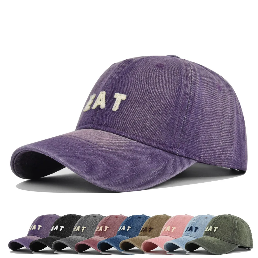 

Washed Denim EAT Embroidered Baseball Duckbill Cap Vintage Curved Brim Couple Sun Hat