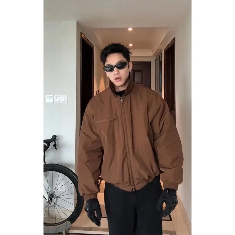 

Men's Thiened ort Cotton Jaet Warmth Retro Simple Pure Color M Collar Cotton Coat Autumn Winter Large Size Japanese ...