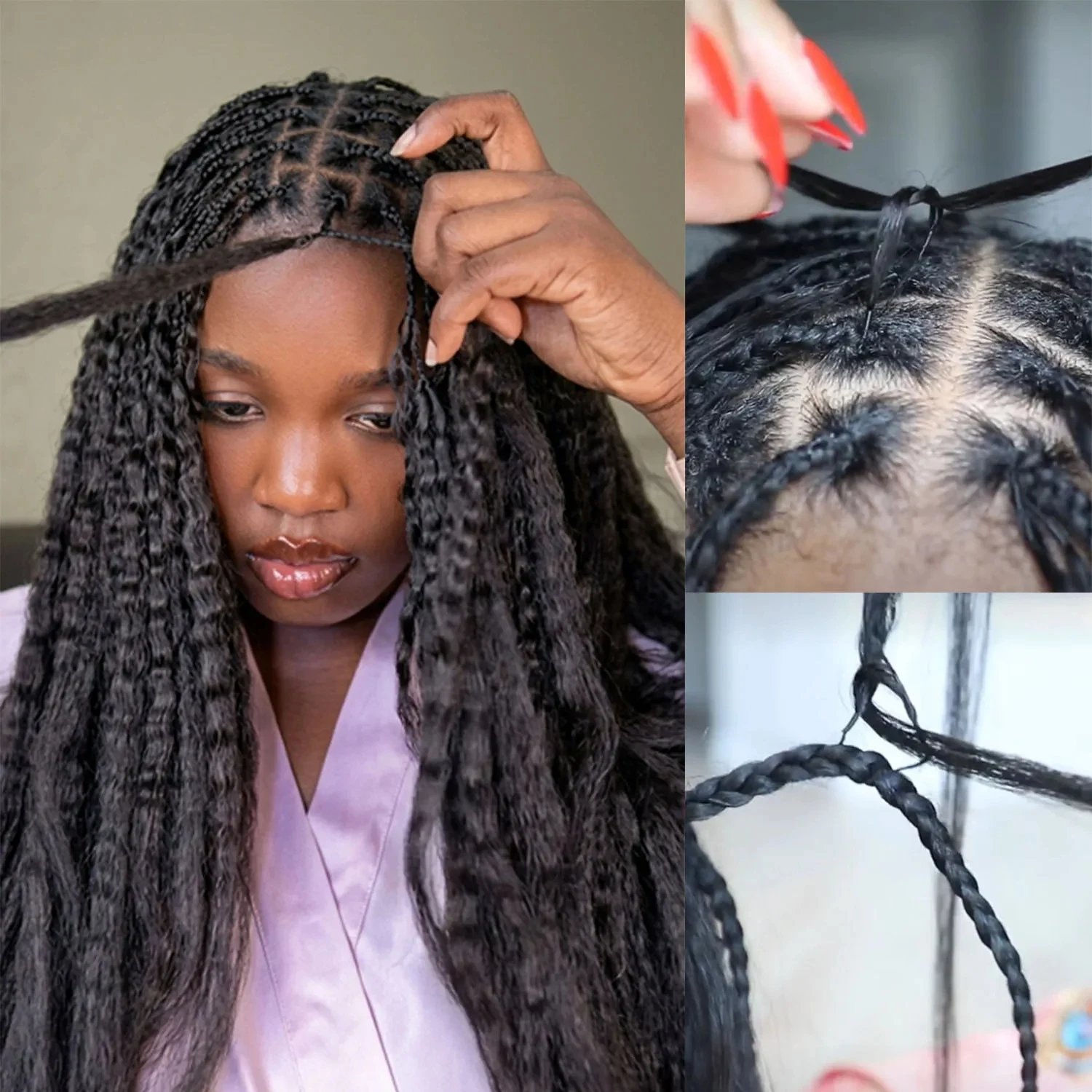 Kinky Straight Pre Separated Knotless Feather Crochet Human Hair Bundles 100% Virgin Brazilian Human Hair Extensions Reusable 60g 50 Strands Natural Black Crochet Hair For Women Boho Braids DIY Hairstyle Making