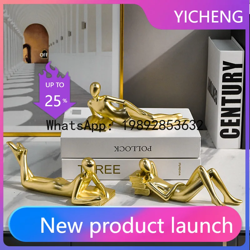 Resin Figure Sculpture Thinker Golden Reader Golden Man Abstraction Decorative Figurines Resin Figurine Home Decoration