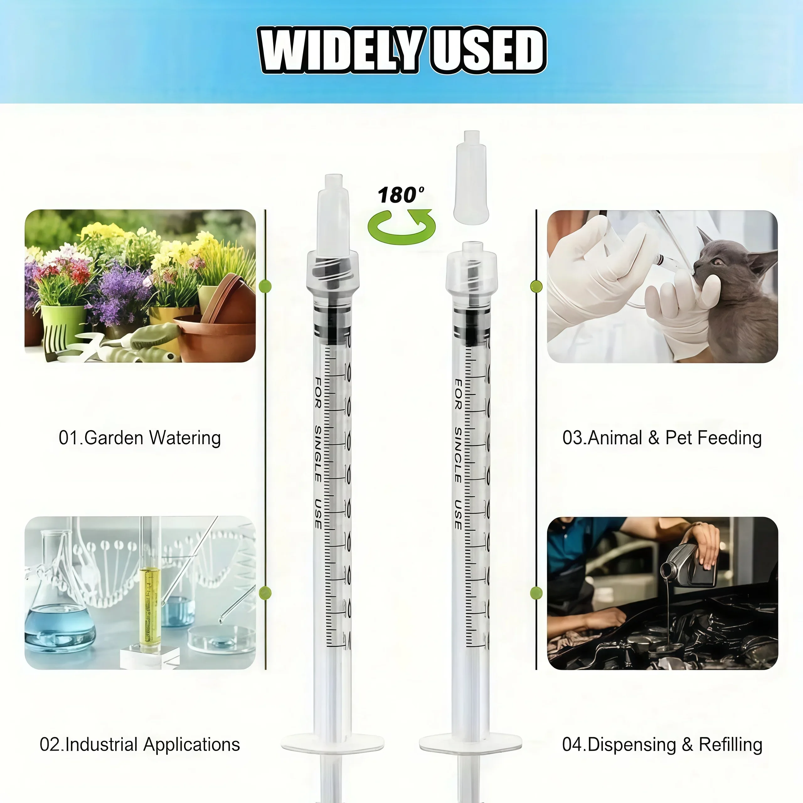 1ml Luer Lock Plastic Syringes Without Needles, Disposable Syringes with Caps for Lab Dispensing, Pet Feeding, Garden Fertilizer view 4