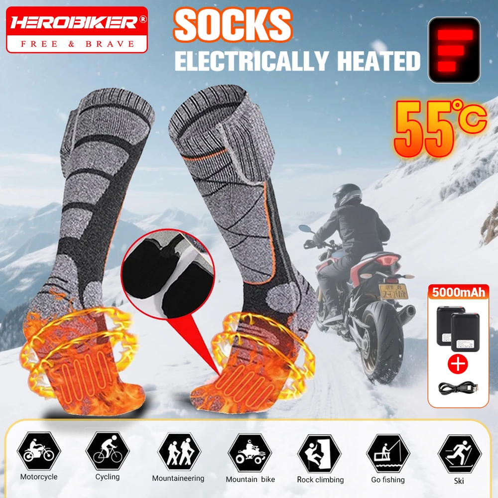 

Electric Heated Winter Warm Socks Elastic Thicken Thermal Socks 3 Modes Adjustable Knee High Heated Socks For Winter Outdoor