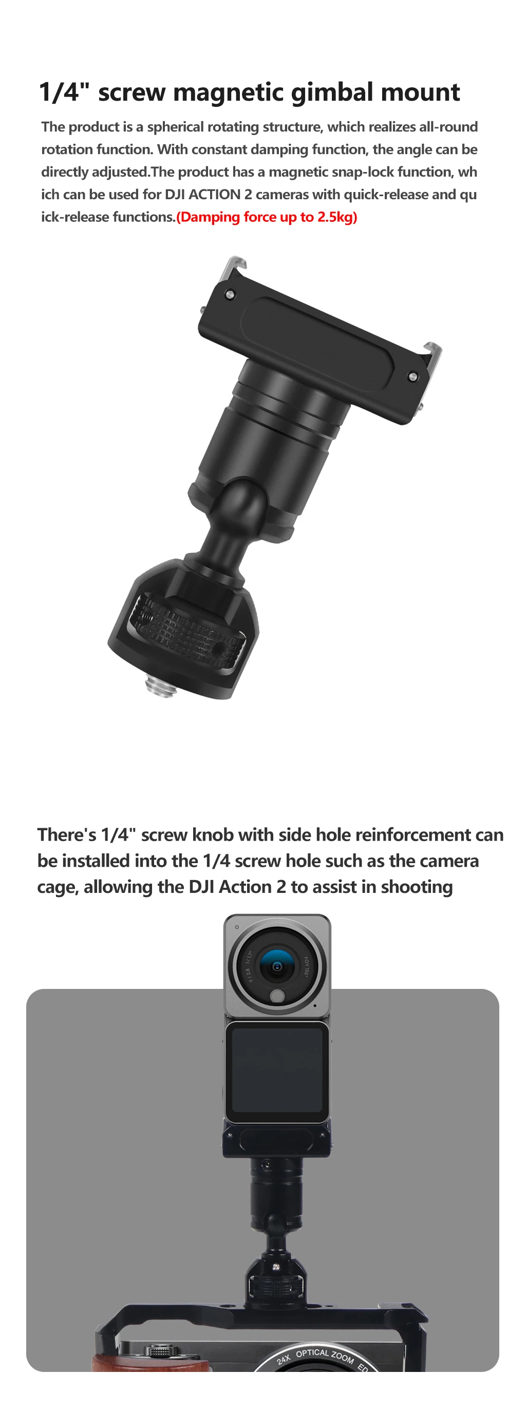 Für Osmo 360 Osmo Action 5pro 4 3 2 Kamera Magnetische Basis Schnellwechselplatte Schnellschalter 1/4 Schraube Stativadapter Befestigungshalterung – Detail 19