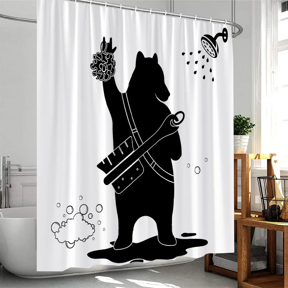 Brown Bear Shower Curtain Animal Print Bathing Bears Forest Trees Cabin Bathroom Decor Polyester Bath Curtain Cloth