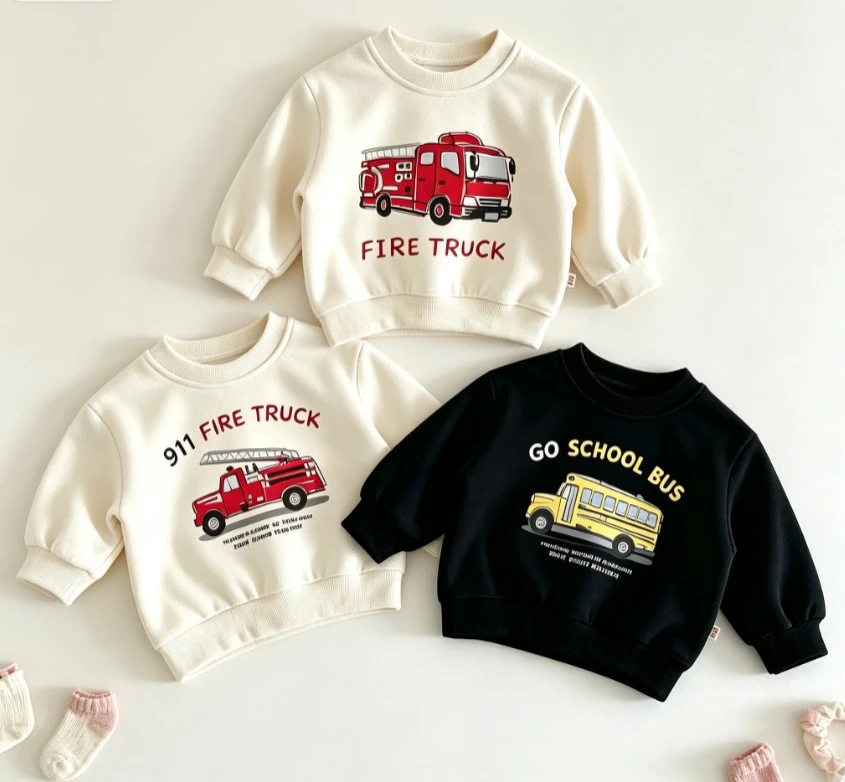 Infant Cartoon Car Sweatshirt Light Cotton Crew Neck Top Baby Infant Costume Children Daily Wear Tops Baby Kid Clothing Wear Top