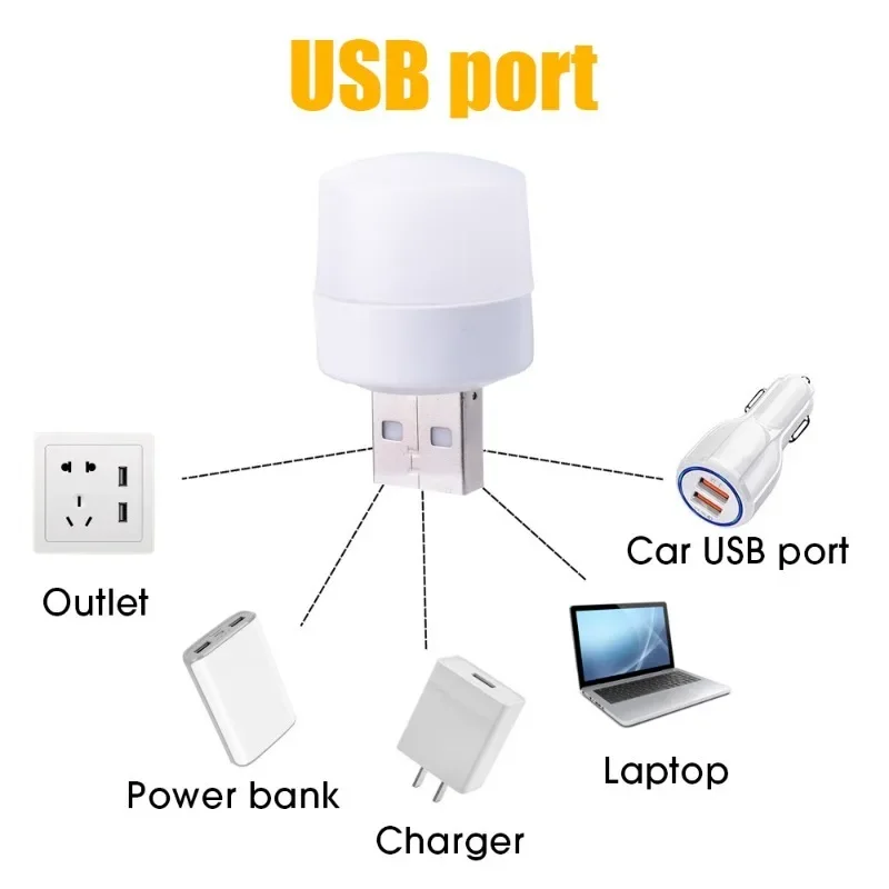 1/10Pcs USB LED Plug Lamp 1W Portable Warm Light Eye Protection USB Mini Book Light Computer Mobile Power Charging Night Light