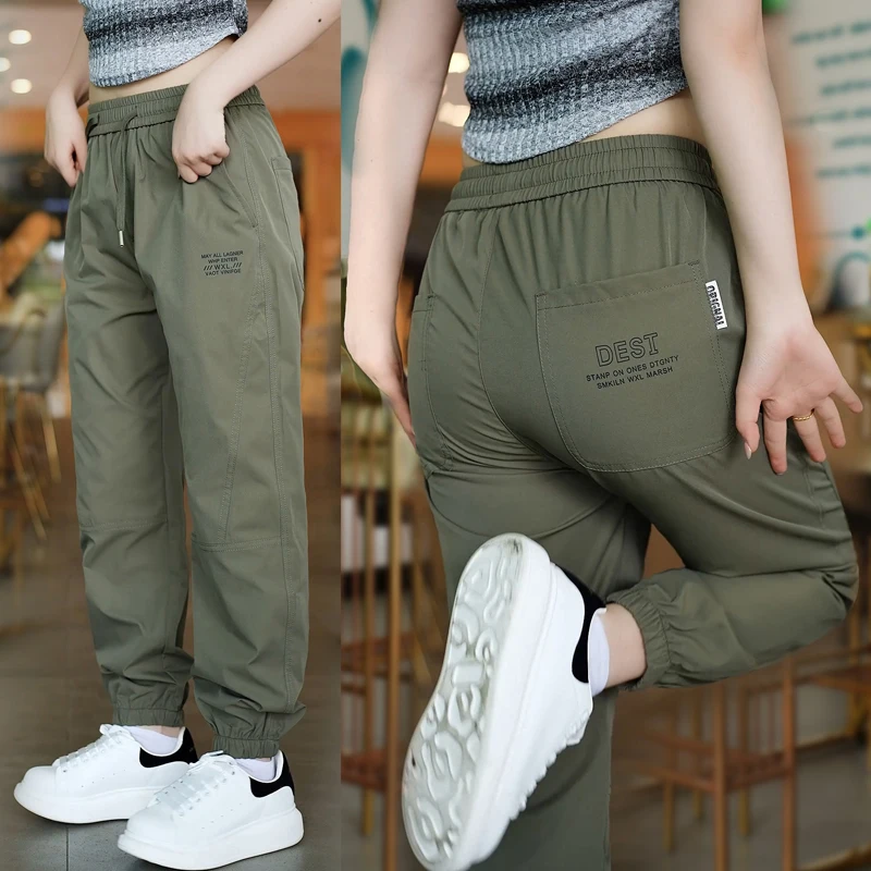 

Lightweight Summer Casual Pants for Men Loose Fit Breathable Qui Dry Workwear Nine-Piece Sports Trousers Youthful Sle
