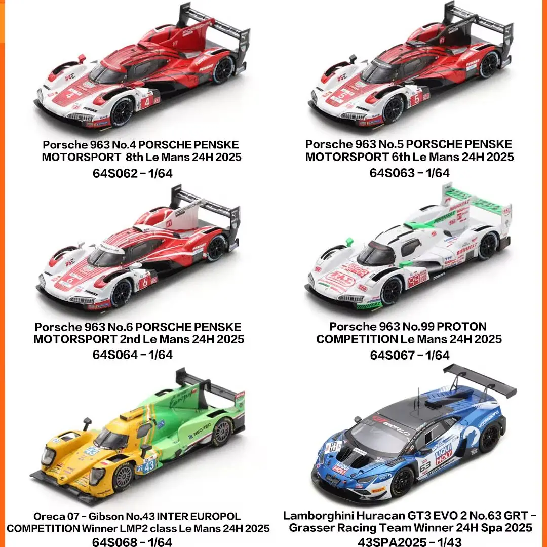 Spark 1:64 Porsche 963 No.6 PORSCHE PENSKEMOTORSPORT 2nd Le Mans 24H 2025, Modelo de Auto de Aleación Fundida a Presión, Colección de Regalos