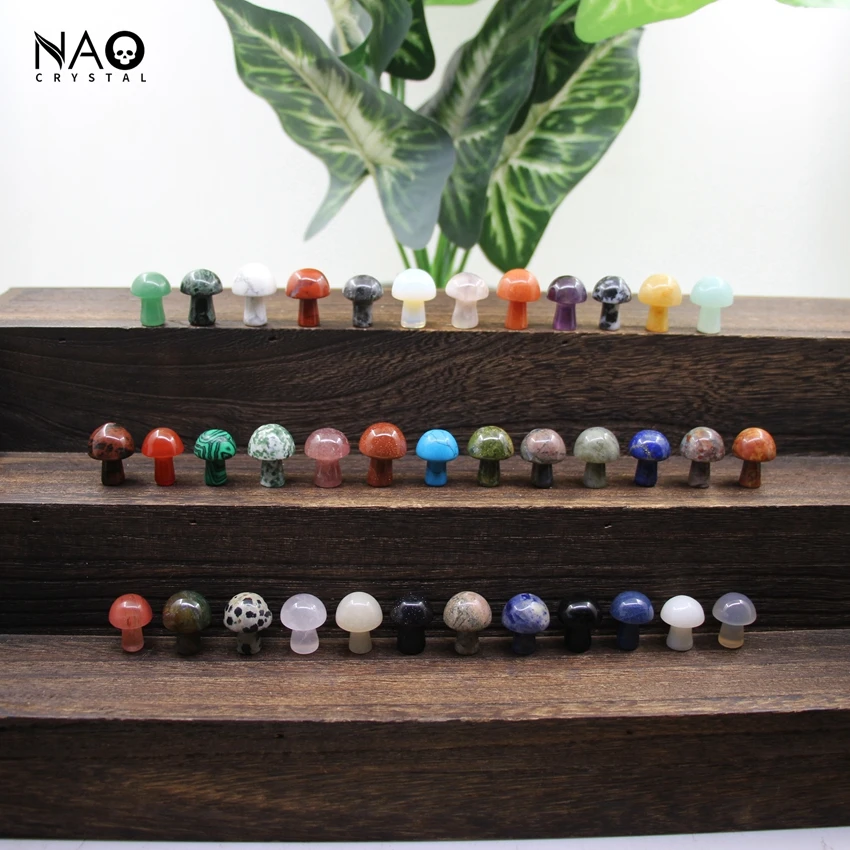 20mm Natural Stone Mushroom Statue Room Home Decor Healing Crystal Gemstone Figurine Aquarium Decoration Crafts Ornament Gifts