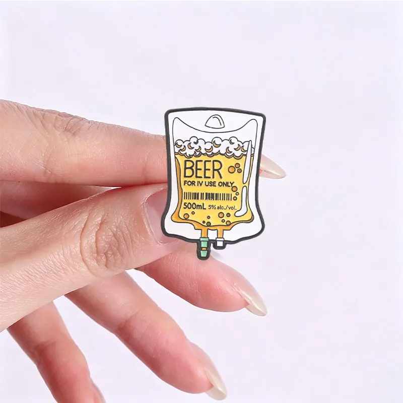 100% Mate Puro Iv Drip Drink Enamel Pin Beer Milk Tea Injection Iv Bag Medical Design Brooch Lapel Hat Badge Funny Jewelry Gifts view 4