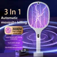 Matamoscas eléctrico 3 en 1, multifuncional, portátil, recargable por USB, matamosquitos, malla de Triple capa