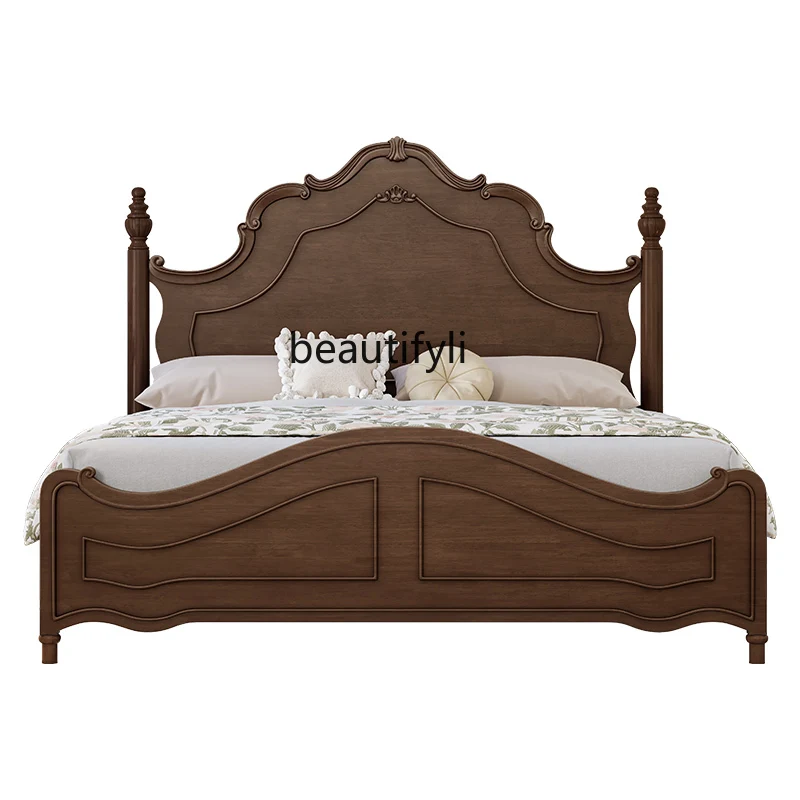 

American Style Solid Wood Bed Modern Minimalist 1.5 M 1.8 M Double Bed Retro French Entry Lux Bed in Master Bedroom