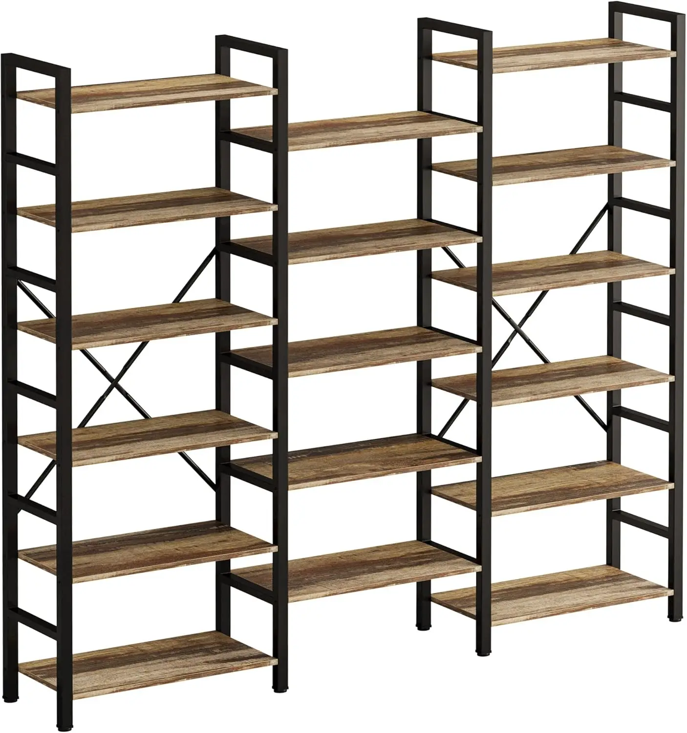 Bookshelves 6 Tiers Triple Wide Industrial Bookshelf, Large Etagere Bookshelf Open Display Shelves with Metal Frame for Living