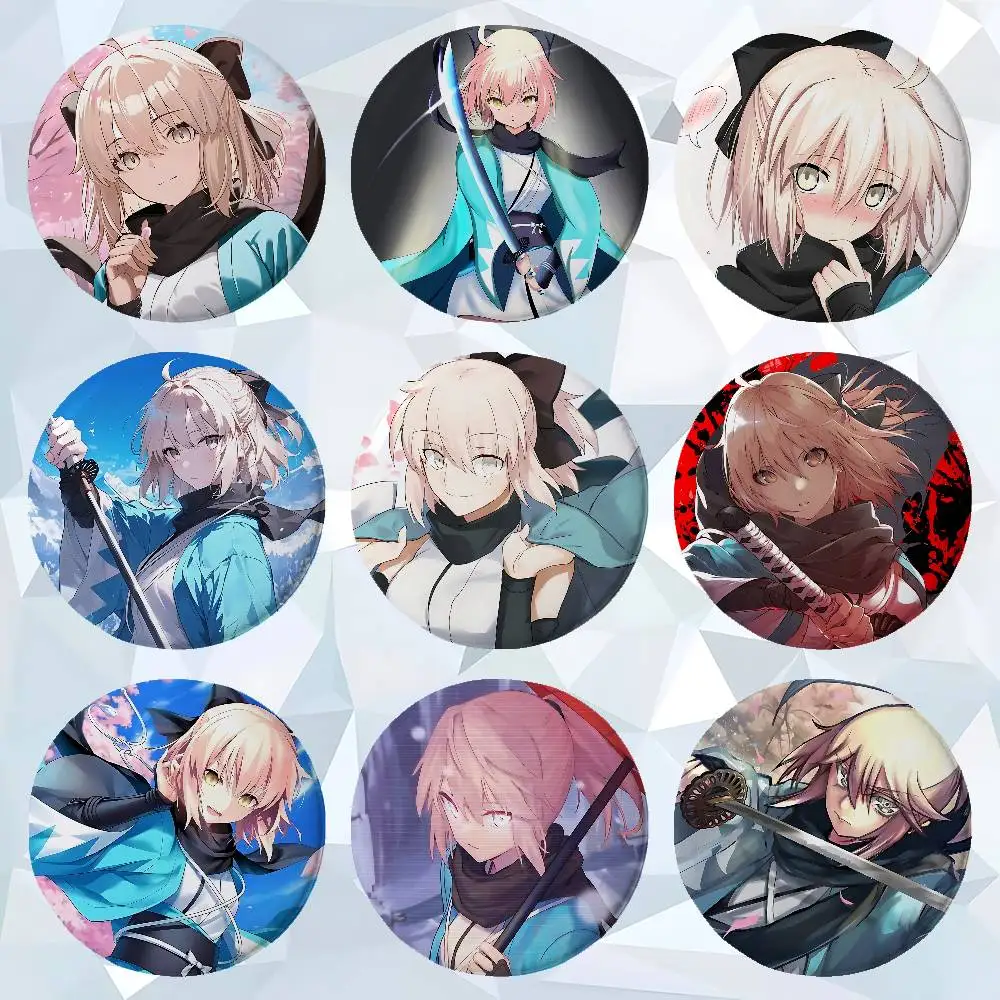 Cartoon Okita Souji Premium Tinplate Round Lapel Pins: Cute Badge Brooches For Shoulder Bag Accessories, Souvenir Gifts