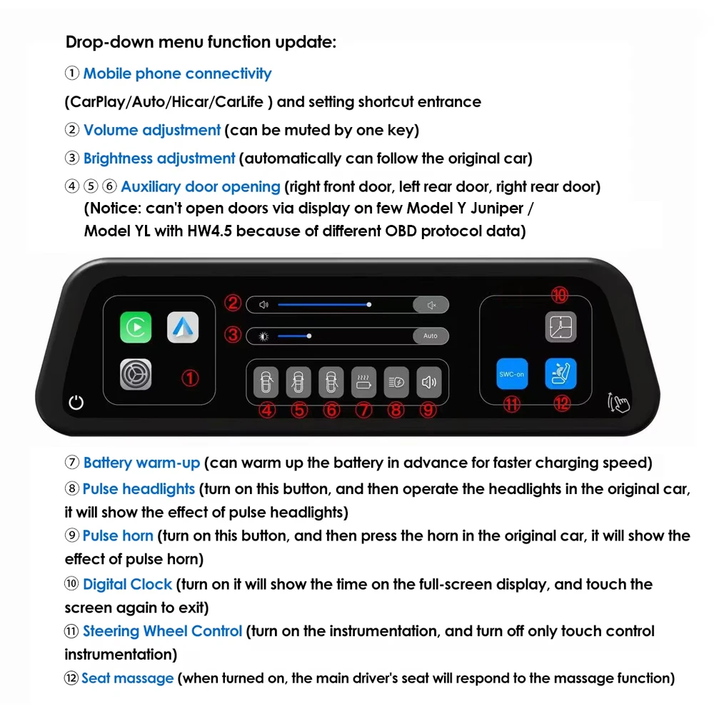 Für Tesla New Gen 2 9,6 Zoll Instrumentenanzeige Modell Y 3 YL Totwinkel-Warnung OTA-Update Neues Modell 3 Neues Y Juniper Armaturenbrett – Detail 18
