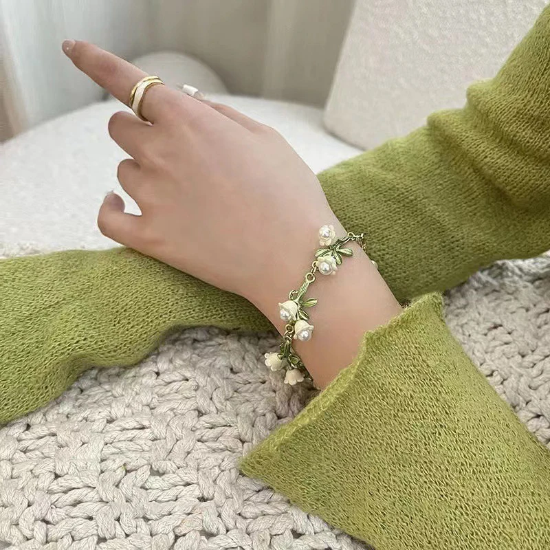 Vintage Fashion Mori Lily Of The Valley Pearl Bracelet Handmade Jewelry Forest Series Bracelet For Women Jewelry Accessories