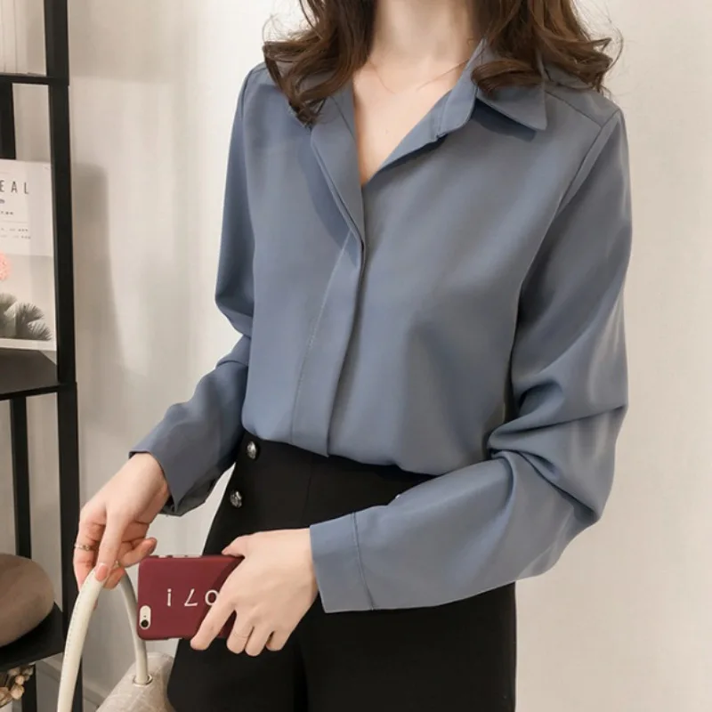 New Women Shirts Summer lady Elegant Shirt Chiffon Blouse Solid Long sleeve office Ladies Fashion Shirts Tops Femme