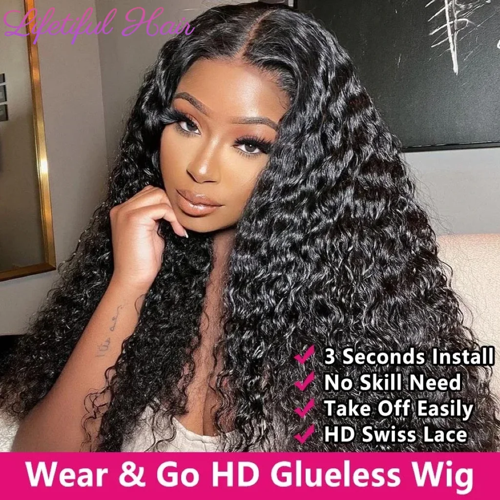 Glueless Wig Human Hair Ready To Wear Bleached Knots Water Wave Wig Lace Closure Wigs For Women Glueless Curly Wigs Human Hair