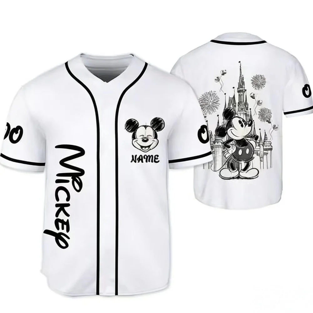 Disney Mickey Mouse Baseball Jersey, Personalized Name Disney Cartoon Shirt, Summer Casual Men's And Women's Short Sleeved Top