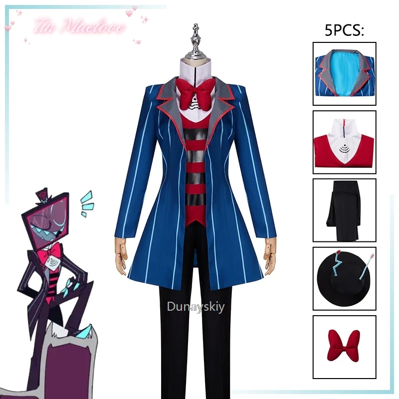 Hazbin Costume Cosplay Hotel Vox Cosplay Uniform Suit Outfit Men Halloween Carnival Christmas Blue Red Suit Role Playing Cosplay