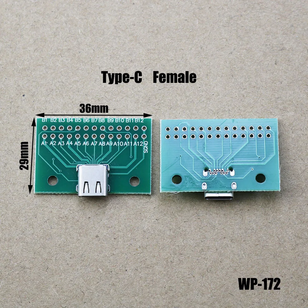 1Pc USB 3.1 Type-C Cable Test Board 24PIN  Female Double-Sided Plug Pin DIP Adapter Connector Welded PCB Converter Pinboard