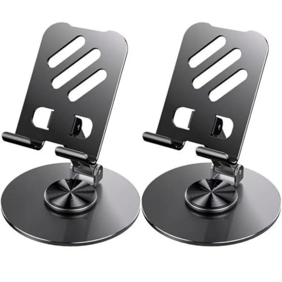

Cell Phone Stand for Desk, Metal Base, Adjustable, Foldable Cellphone Holder 360 Rotation Smartphone Holder with Non Slip Pads,