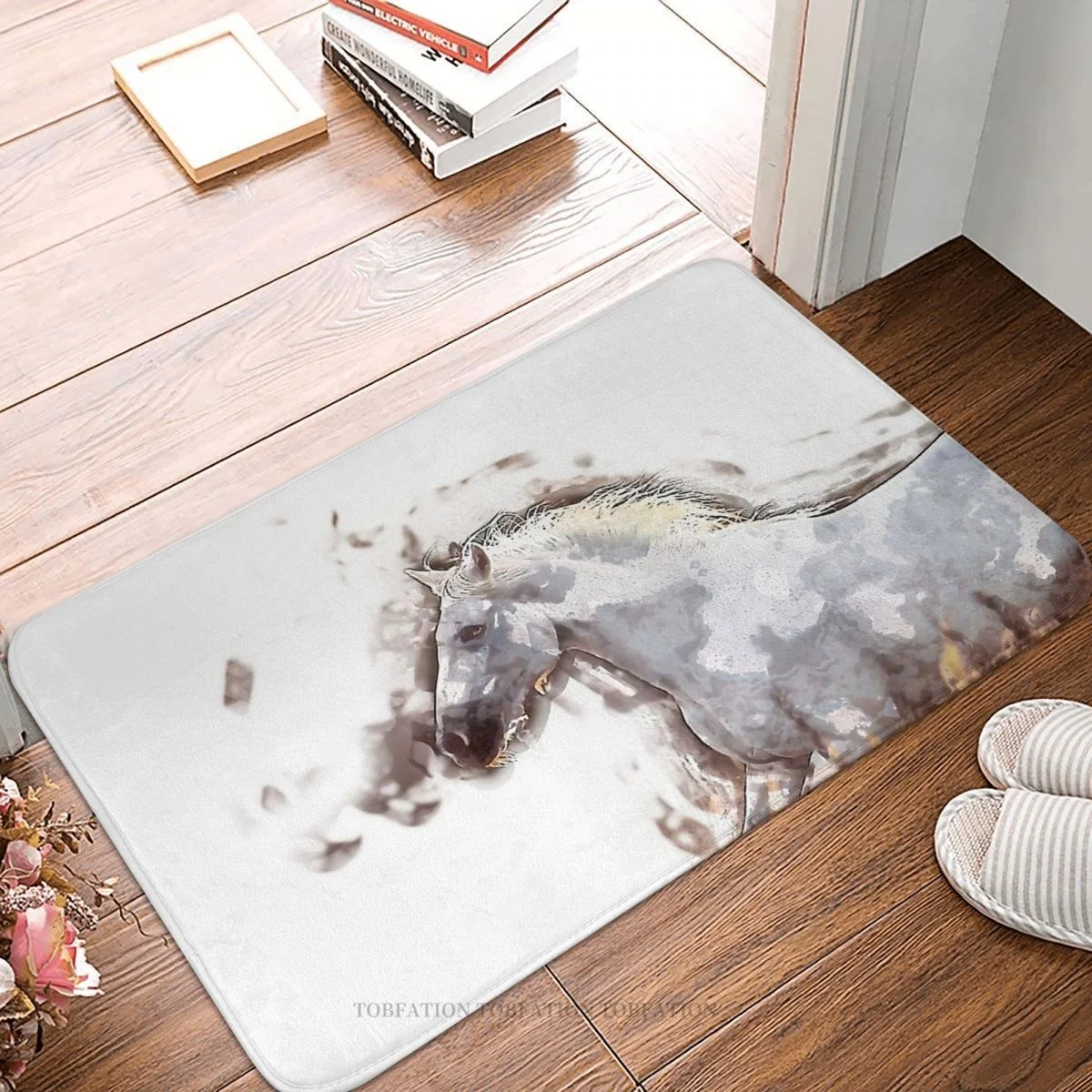 Galloping Horse Run Quickly Non-slip Doormat Watercolor Bath Bedroom Mat Prayer Carpet Home Pattern Decor