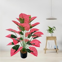 Red Leaf Artificial Flower Fake Artificial Plants Decoration Simulated Bonsai Potted Decor Home Room Party Wedding Office Floor