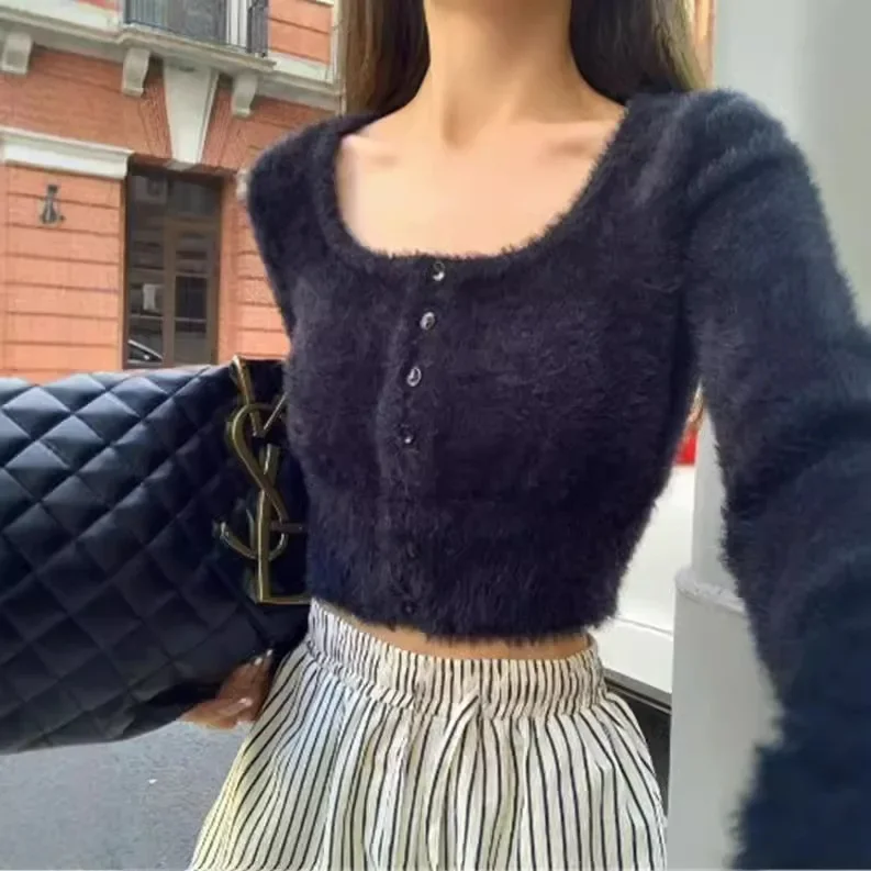 Korean Style Sexy Slimming Knitted Top For Women Pure Desire Cropped Soft And Supple Pullover Sweater Warm Comfortable Fit