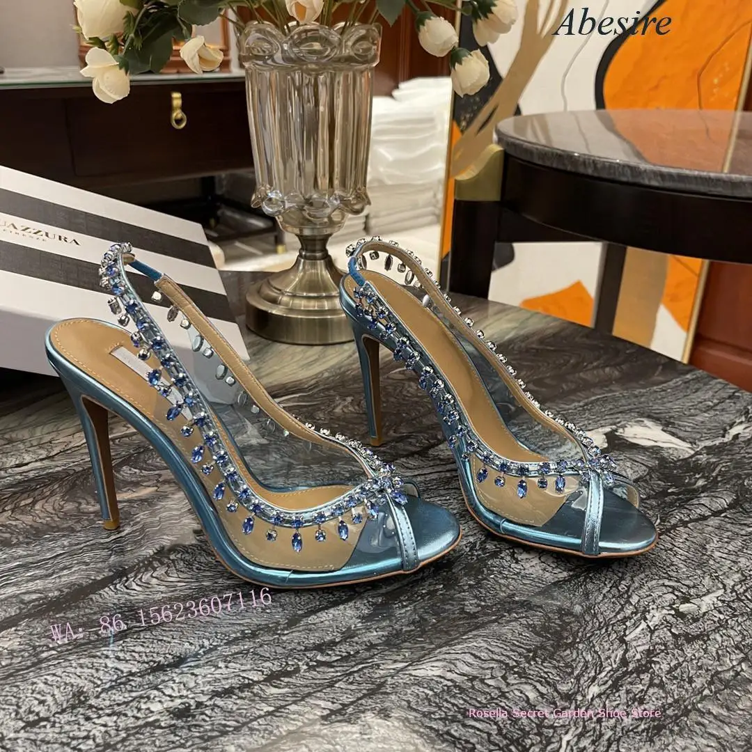 New Style Fish Mouth Open Toe Sexy Transparent Striped Rhinestone Chain Decoration Banquet Dazzling Fashion Trend Women Sandals