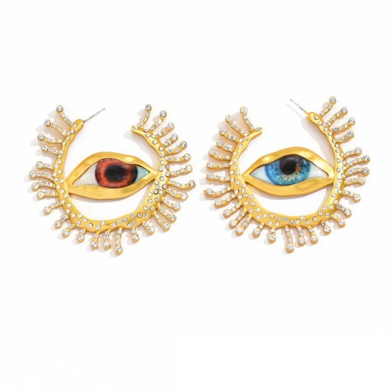 

Retro Alien Pupil Earwear Zircon Exaggerate Ear Pendant Blue Eye Metal Earrings N58F