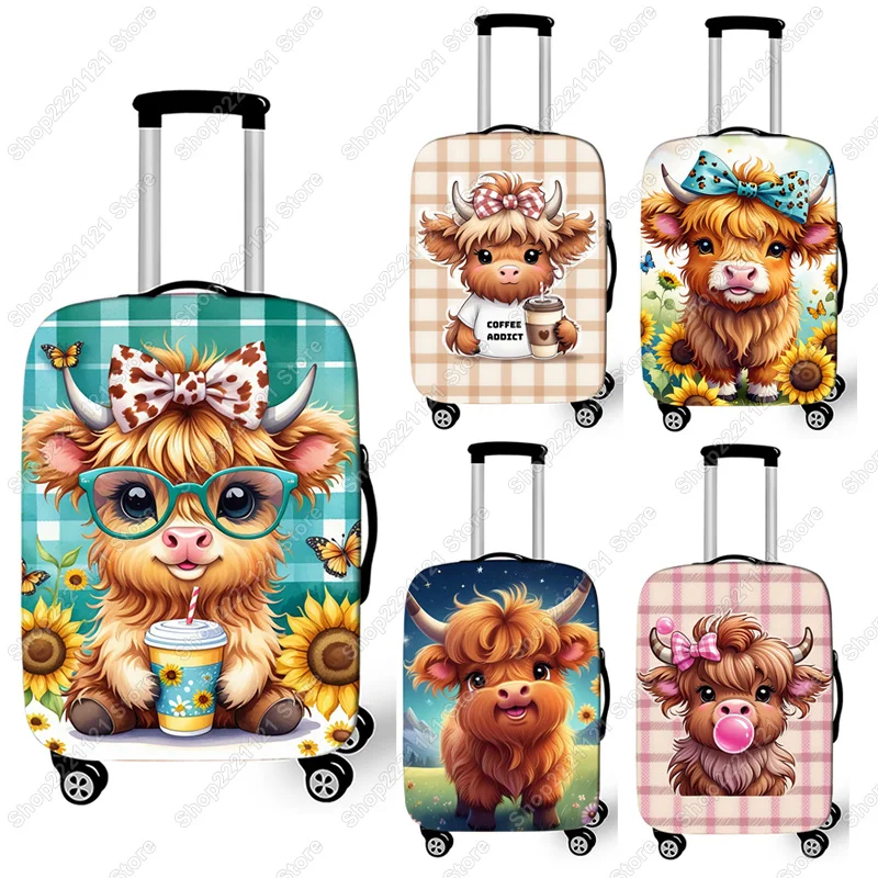 

Cute Scottish Highland Cows Print Luggage Cover for Travel Coffee Addict Suitcase Covers Sunflower Elastic Trolley Case Cover