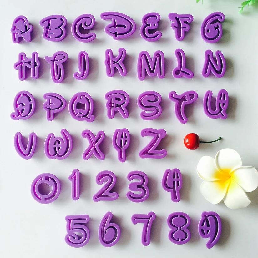 36 Pcs/Set Purple Alphabet Numbers Letters Mould Cookie Cutter Set Fondant Cake Decoration Tools