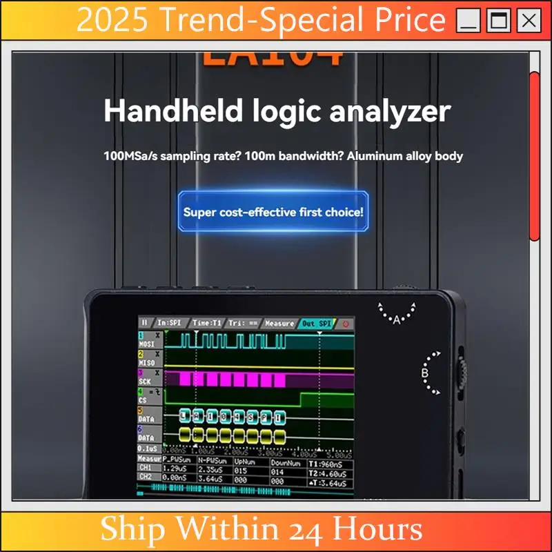 

CHYY Top LA104 Digital Logic Analyzer 2.8"Screen 4 Channels Oscilloscope SPI IIC UART Programmable 100M Sa/S Max Sampling Rate