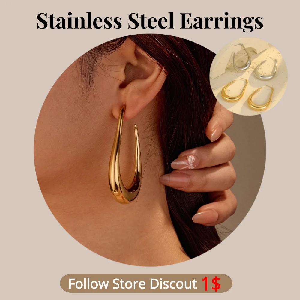 

Stainless Steel Geometric U Shape Earrings Plated 18k Gold Non Tarnish Waterproof Trendy Fashion Jewelry Earrings For Women Gift