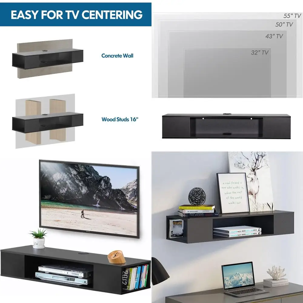 Wooden TV Stand with Wall Mount and Storage Shelf for Living Room, 39.4