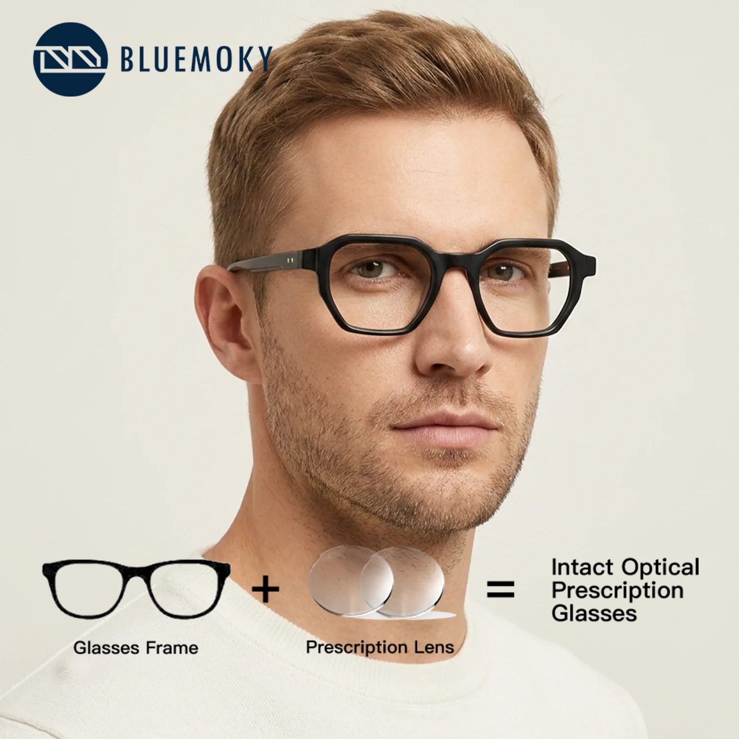 

BLUEMOKY (L Size) Polygon Prescription Eyeglasses Photochromic Anti Blue Light Acetate Progressive Glasses Xl Optical Lenses Man
