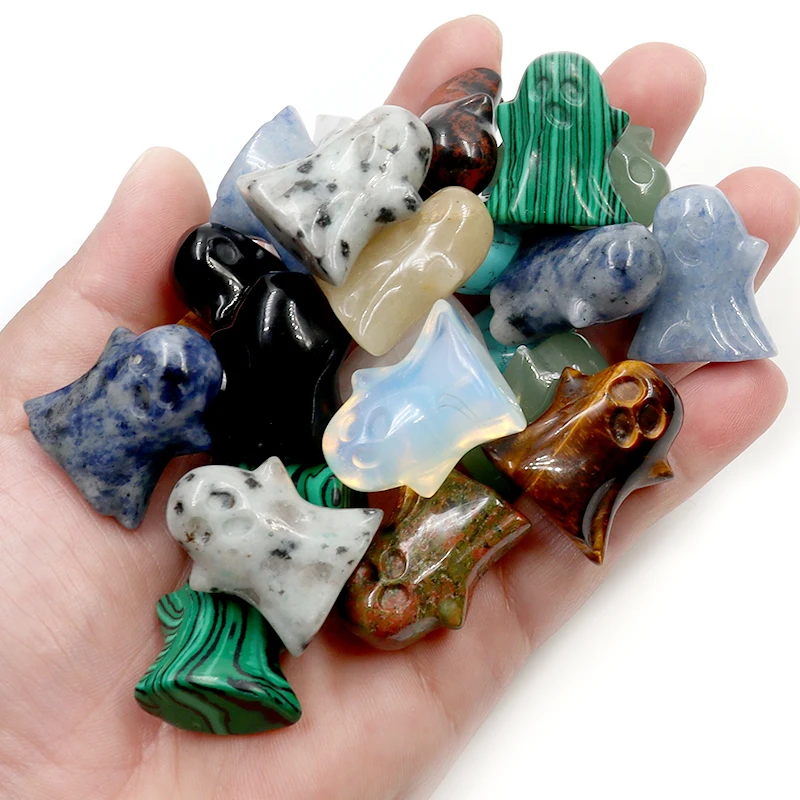 3/6/12pcs Ghost Natural Quartz Crystal Carving 1Inch Healing Stone Halloween Decor Gemstone Craft Gift Wholesale Supplies