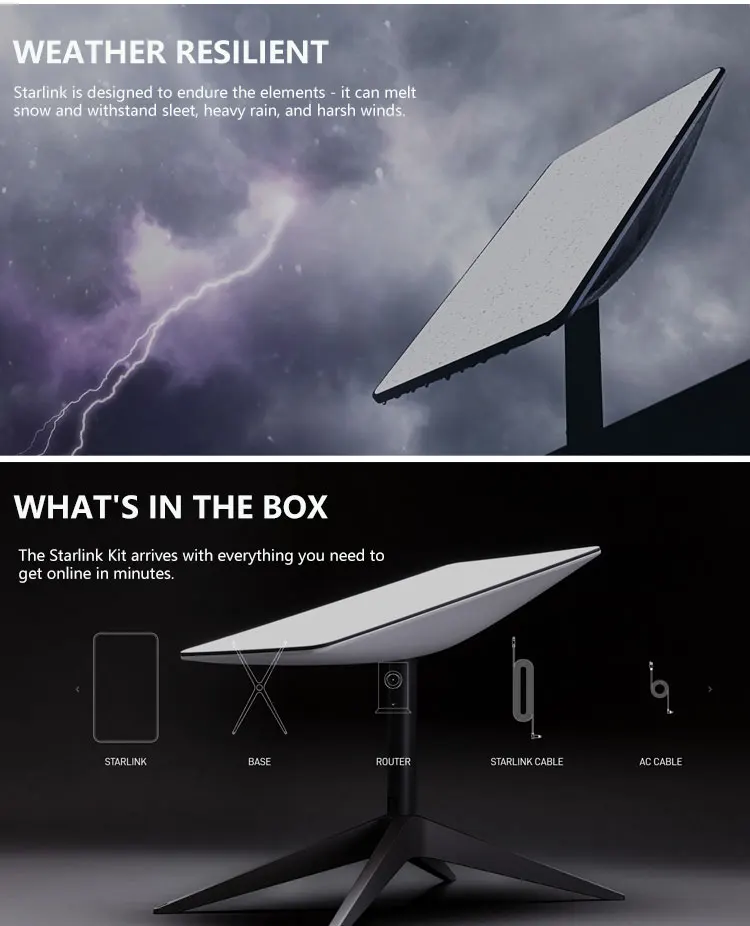 Yx Stock Original Starlink Satellite Internet Kit V2 With Rectangular Dish Router And Tubing ADPT.