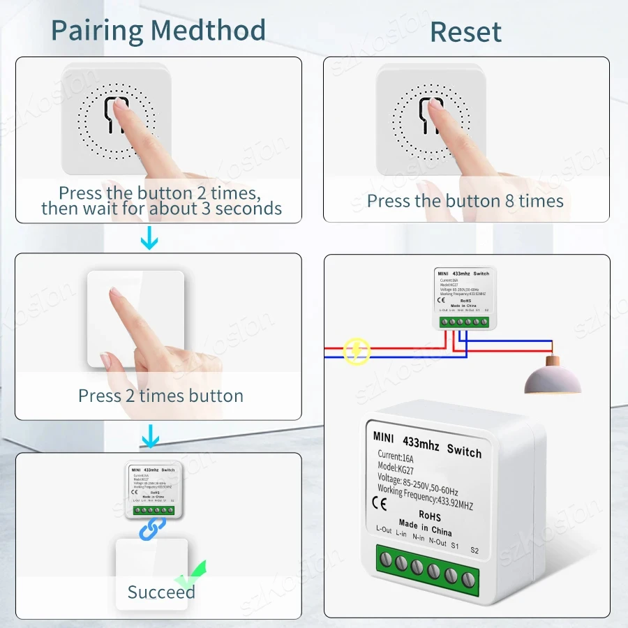 مفاتيح إضاءة صغيرة لاسلكية للتحكم عن بعد ، مفتاح ذكي DIY ، مستقبل ترحيل ، وحدة أتمتة للمنزل ، مصباح LED ، RF433 ميجا هرتز ، 16A