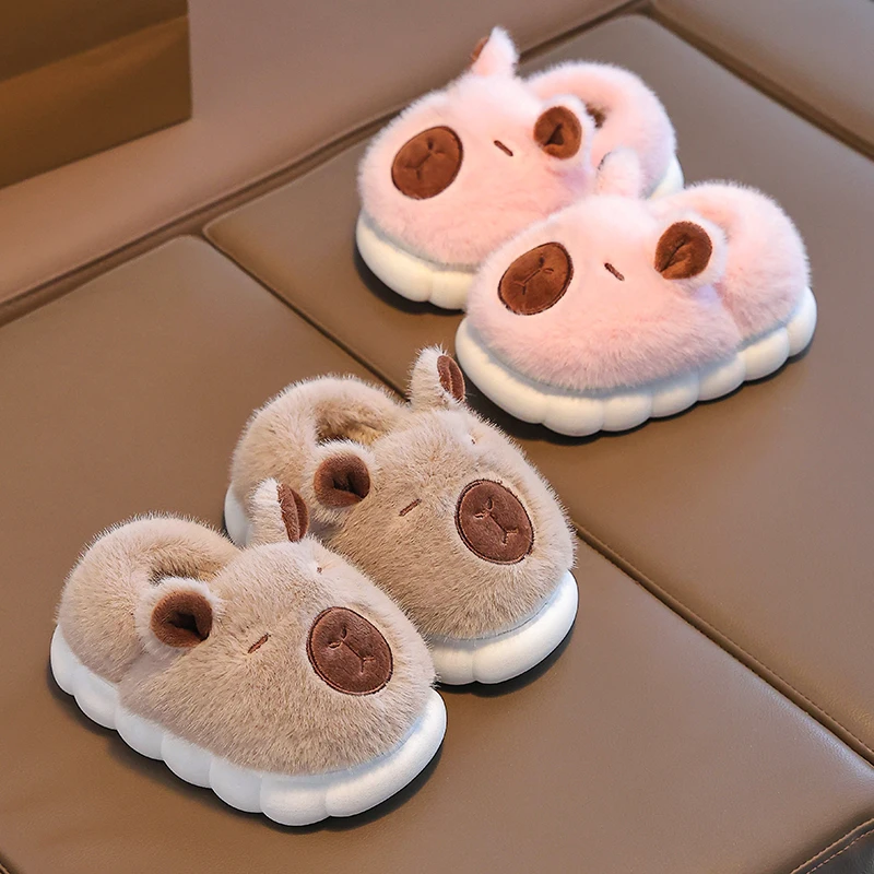 

Adorable Capybara Kids Winter Slippers Plush Warm Non-Slip Home Shoes for Boys Girls Toddler Indoor Cozy Footwear