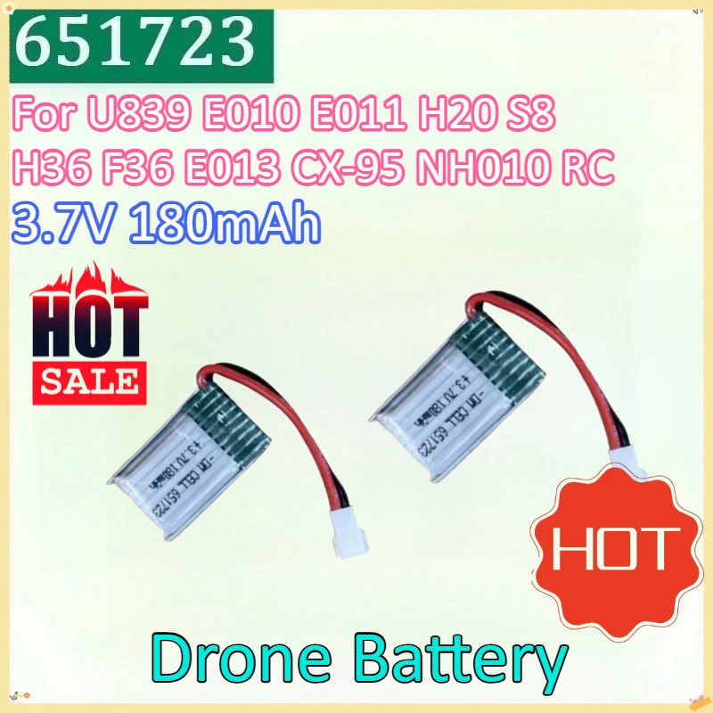 جديد 651723 3.7V 180mAh PH2.0 بطارية توصيل خارجي ل U839 E010 E011 H20 S8 H36 F36 E013 CX-95 NH010 أجهزة الاستقبال عن بعد قطع الغيار RC